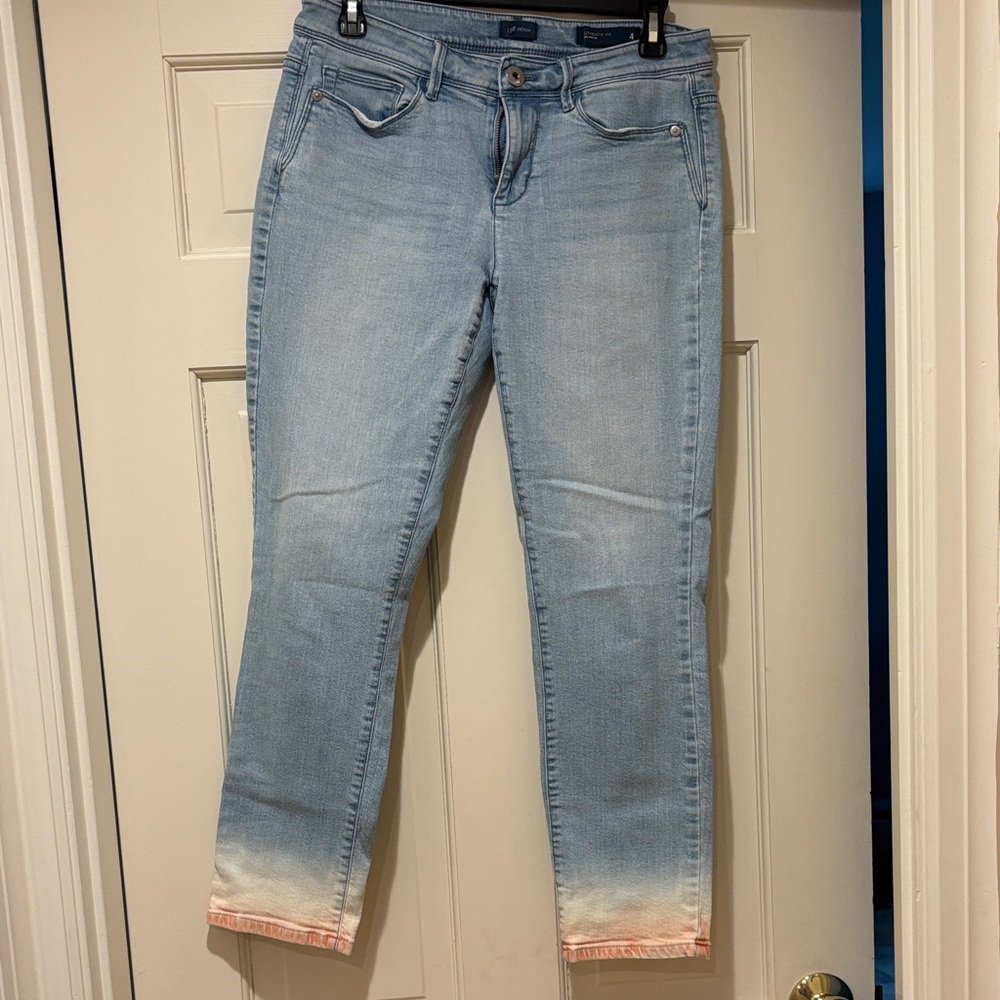 J. Jill Light Blue Cropped Jeans with Pink-Dipped Hem